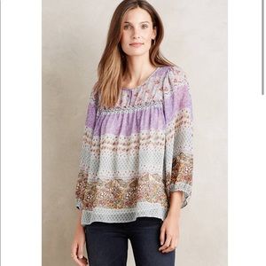 ANTHROPOLOGIE: Multi-printed Floral Blouse